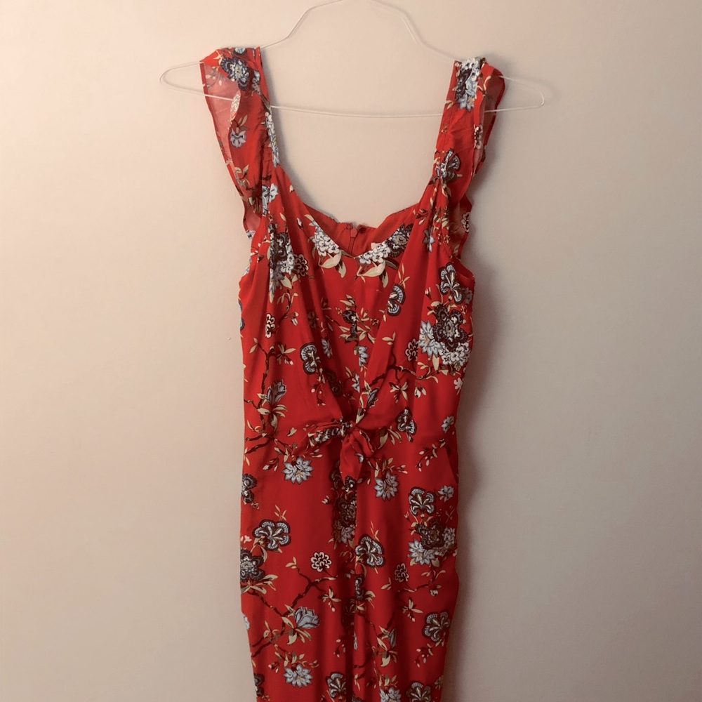 Red Floral Jumpsuit - Loft Size 4